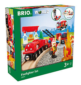 BRIO World 33815 Feuerwehr-Set - Holzeisenbahn-Set inklusive Feuerwehr-Auto mit Licht und Sound - Empfohlen für Kinder ab 3 Jahren Spiel