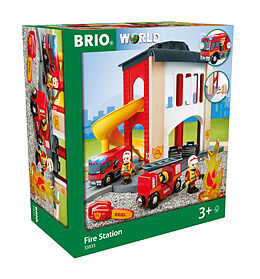 BRIO World 33833 Große Feuerwehr Station  Feuerwache mit Feuerwehr-Einsatzfahrzeug und Feuerwehrmann  Kleinkindspielzeug empfohlen ab 3 Jahren Spiel