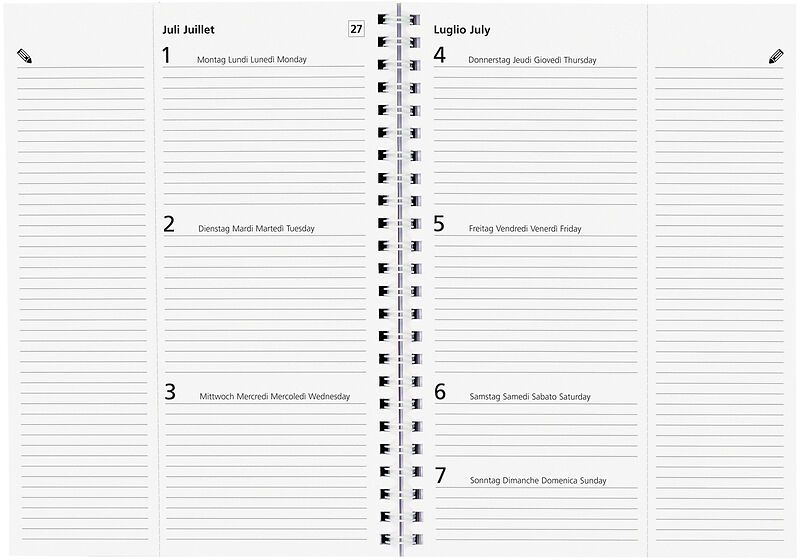 Biella Geschäftsagenda Poly-Table, Wire-O, 14,8x20,8 cm, 3½ Tage pro Seite, Ersatzinhalt 2026