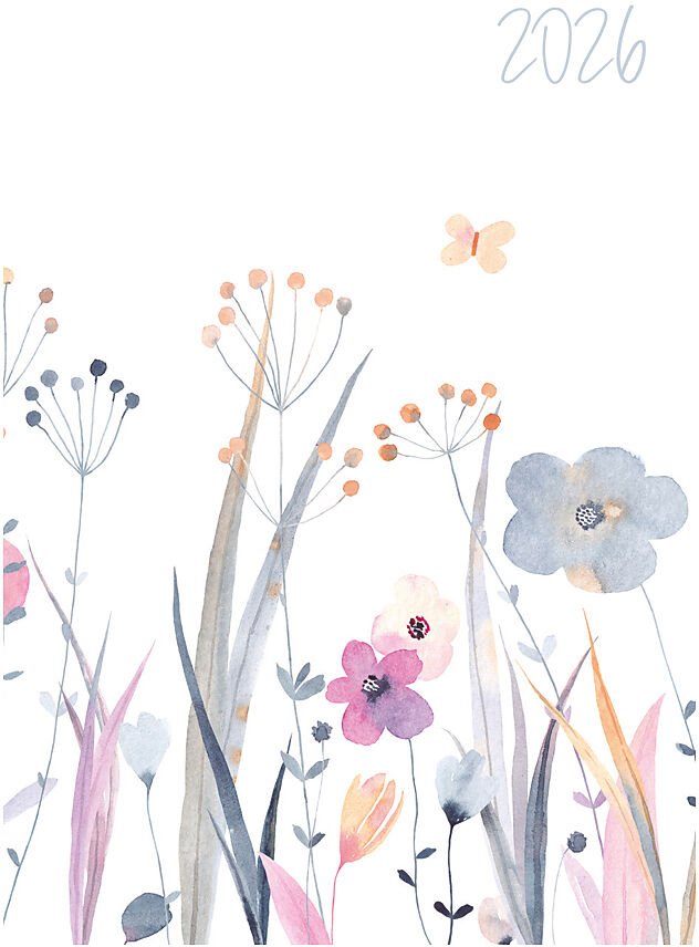 Biella Taschenagenda Mittelformat Trend, 7,6x11 cm, 3½ Tage pro Seite, Wildflower 2026