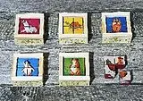 Würfelpuzzle Mini,4-teilig. Haustiere / Farbhintergrund Spiel