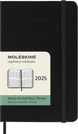 Fester Einband Moleskine 12 Monate Wochenkalender 2025, Pocket, Schwarz von 