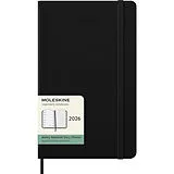 Jahresagenda geb Moleskine 12 Monate Wochen Notizkaledner 2026, Large/A5, 1 Wo = 1 Seite, rechts linierte Seite, fester Einband, Schwarz von