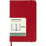 Jahresagenda geb Moleskine 12 Monate Wochen Notizkalender 2026, Pocket/A6, 1 Wo = 1 Seite, rechts linierte Seite, Fester Einband, Scharlachrot von