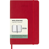 Kalender Moleskine 12 Monate Wochen Notizkalender 2026, Pocket/A6, 1 Wo = 1 Seite, rechts linierte Seite, Weicher Einband, Scharlachrot von 