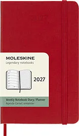 Fester Einband Moleskine 12 Monate Wochen Notizkalender 2027, Pocket/A6, 1 Wo = 1 Seite, rechts linierte Seite, Fester Einband, Scharlachrot von