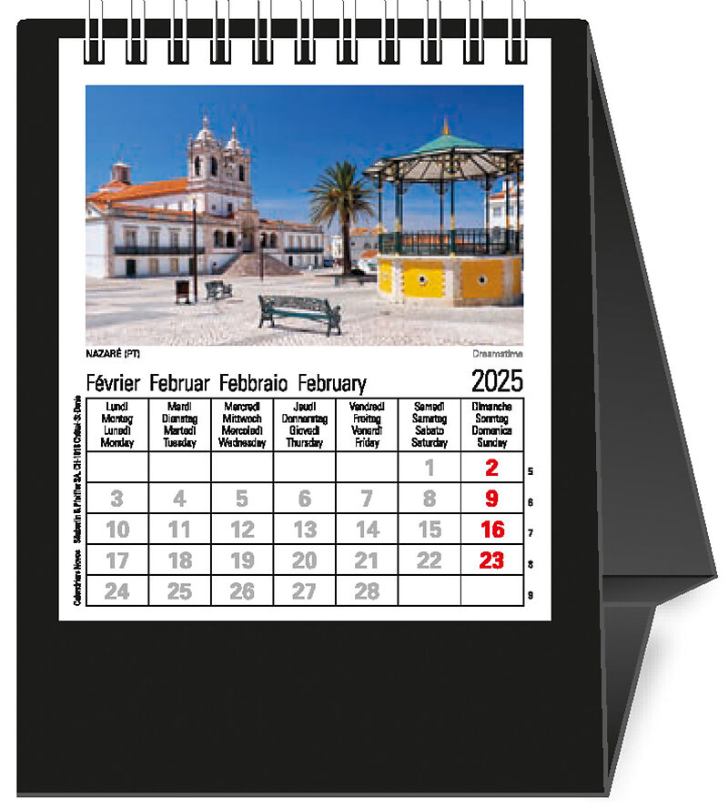 NOVOS Tischkalender Europa 2025 500053 1M/1S schwarz ML 11.5x14cm