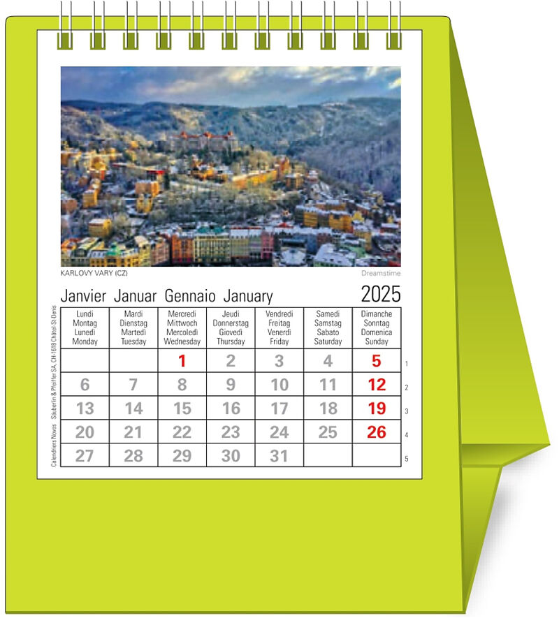 NOVOS Tischkalender Europa 2025 500091 1M/1S hellgrün ML 11.5x14cm