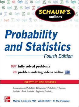 Couverture cartonnée Schaum's Outline of Probability and Statistics de Murray R. Spiegel, John J. Schiller, R. Alu Srinivasan