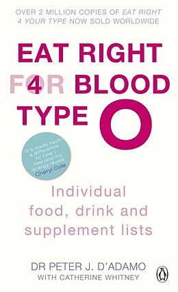 Couverture cartonnée Eat Right for Blood Type O: Individual Food, Drink and Supplement Lists de Peter J. D'Adamo