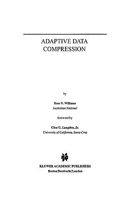 Couverture cartonnée Adaptive Data Compression de Ross N. Williams