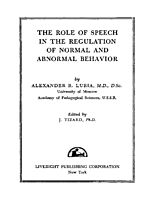 eBook (pdf) The Role of Speech in the Regulation of Normal and Abnormal Behavior de Alexander R. Luria