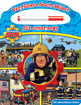 Fester Einband Feuerwehrmann Sam - Verrückte Such-Bilder für unterwegs - Wimmelbuch - Pappbilderbuch mit Stift und abwischbaren Seiten ab 3 Jahren von 