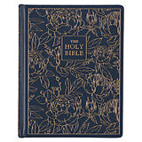 Livre Relié Navy Blue Floral Faux Leather Hardcover Large Print KJV Note-taking de 