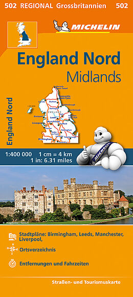 (Land)Karte Michelin England Nord, Midlands von 