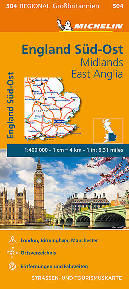 (Land)Karte Michelin England Süd-Ost, Midlands, East Anglia von 
