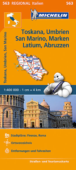 (Land)Karte Michelin Toskana, Umbrien, San Marino, Marken, Latium, Abruzzen von 