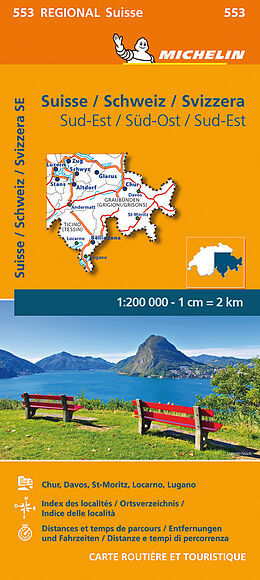 Carte (de géographie) Suisse Sud-Est - Michelin Regional Map 553 200000 de Carte régional 553