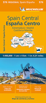 (Land)Karte Spain Central, Extremadura, Castilla-La Mancha, Madrid - Michelin Regional Map 576 von 
