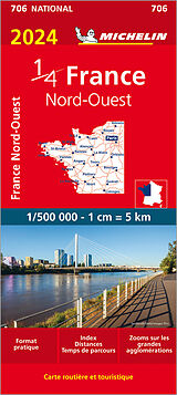 Carte (de géographie) pliée Northwestern France 2024 - Michelin National Map 706 de Michelin