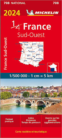 Carte (de géographie) pliée Southwestern France 2024 - Michelin National Map 708 de Michelin