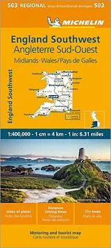 gefaltete (Land)Karte Michelin Wales, England Süd-West, Midlands von Michelin