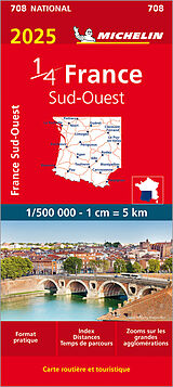 Carte (de géographie) Southwestern France 2025 - Michelin National Map 708 de Michelin