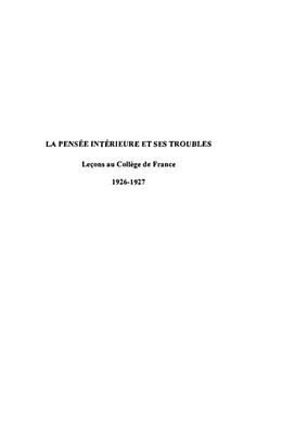 eBook (pdf) Pensee interieur et ses troubles de Janet Pierre