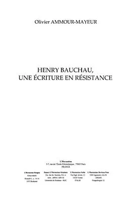 E-Book (pdf) Henry bauchau une ecriture enresistance von Ammour-Mayeur Olivier