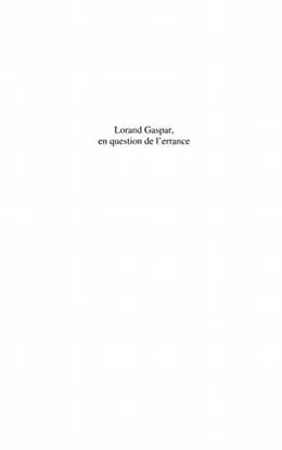 E-Book (pdf) Lorand Gaspar, en question del'errance von Ammon