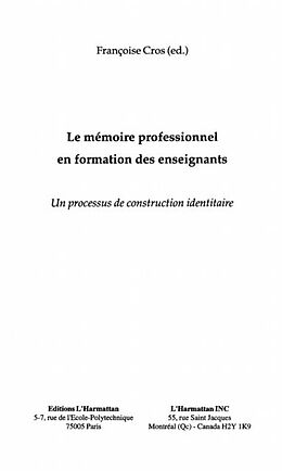 eBook (pdf) LE MEMOIRE PROFESSIONNEL EN FORMATION DES ENSEIGNANTS de Francoise Cros