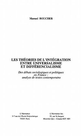 eBook (pdf) LES THEORIES DE L'INTEGRATION de Manuel Boucher
