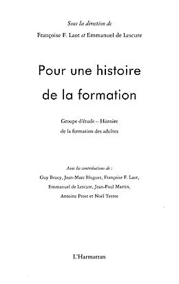 E-Book (epub) Pour une histoire de la formation - gehf von Francois Emmanuel de Lescure