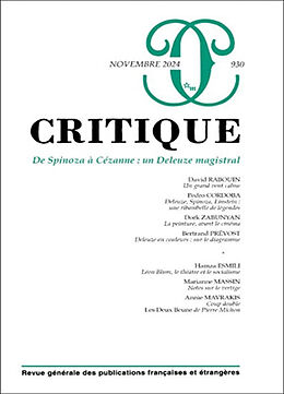 Revue Critique, n° 930. De Spinoza à Cézanne : un Deleuze magistral de Revue