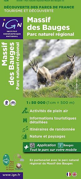 Carte (de géographie) IGN Karte, Découverte des Parcs de France, Tourisme et Découverte, Massif des Bauges, Parc naturel régional de 83308