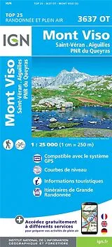 (Land)Karte IGN Karte, Carte de randonnée (et plein air) Mont Viso. Saint -Véran.Aiguilles, Parc National du Queryras von 3637 OT
