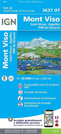 (Land)Karte Mont Viso. Saint -Véran. Aiguilles. Parc National du Queryras 1:25000 25000 von 3637 OT