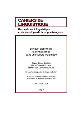 eBook (pdf) Lexique, dictionnaire et connaissance dans une société multilingue de L'Homme, Van Campenhoudt, Blanco Escoda