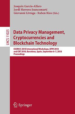 Couverture cartonnée Data Privacy Management, Cryptocurrencies and Blockchain Technology de 
