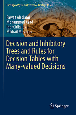 Kartonierter Einband Decision and Inhibitory Trees and Rules for Decision Tables with Many-valued Decisions von Fawaz Alsolami, Mikhail Moshkov, Igor Chikalov