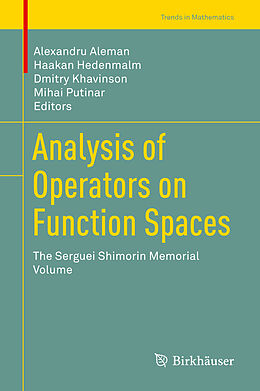 Couverture cartonnée Analysis of Operators on Function Spaces de 