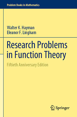 Couverture cartonnée Research Problems in Function Theory de Eleanor F. Lingham, Walter K. Hayman