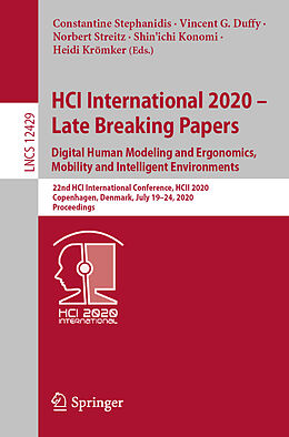 Couverture cartonnée HCI International 2020   Late Breaking Papers: Digital Human Modeling and Ergonomics, Mobility and Intelligent Environments de 