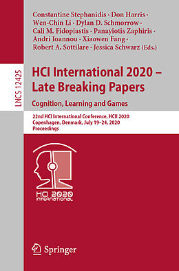 Couverture cartonnée HCI International 2020   Late Breaking Papers: Cognition, Learning and Games de 