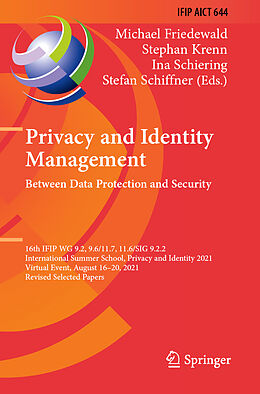 Couverture cartonnée Privacy and Identity Management. Between Data Protection and Security de 