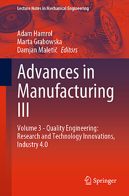 Couverture cartonnée Advances in Manufacturing III de 