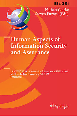 Livre Relié Human Aspects of Information Security and Assurance de 