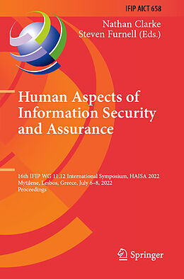 Couverture cartonnée Human Aspects of Information Security and Assurance de 