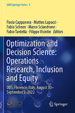 Couverture cartonnée Optimization and Decision Science: Operations Research, Inclusion and Equity de 