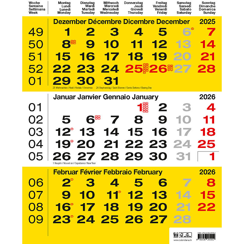 3-Monats-Kalender gelb 2026